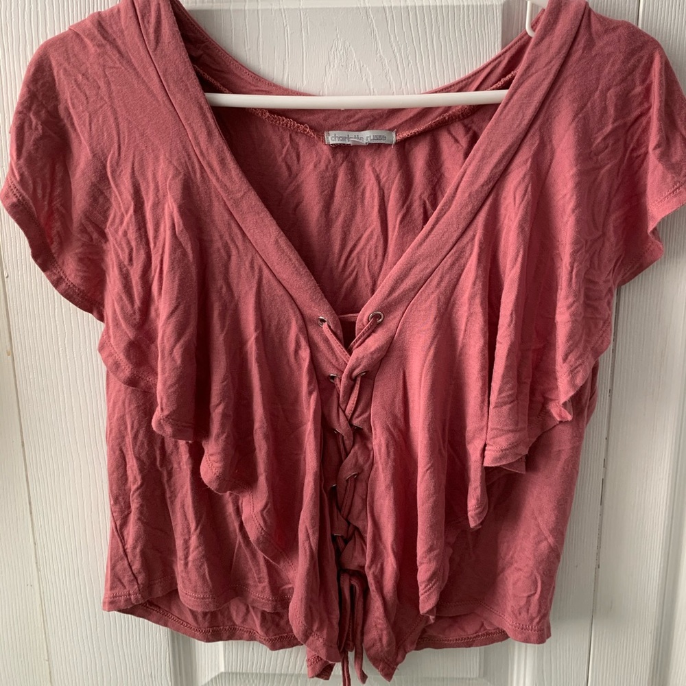 Pink blouse // with ties and ruffles